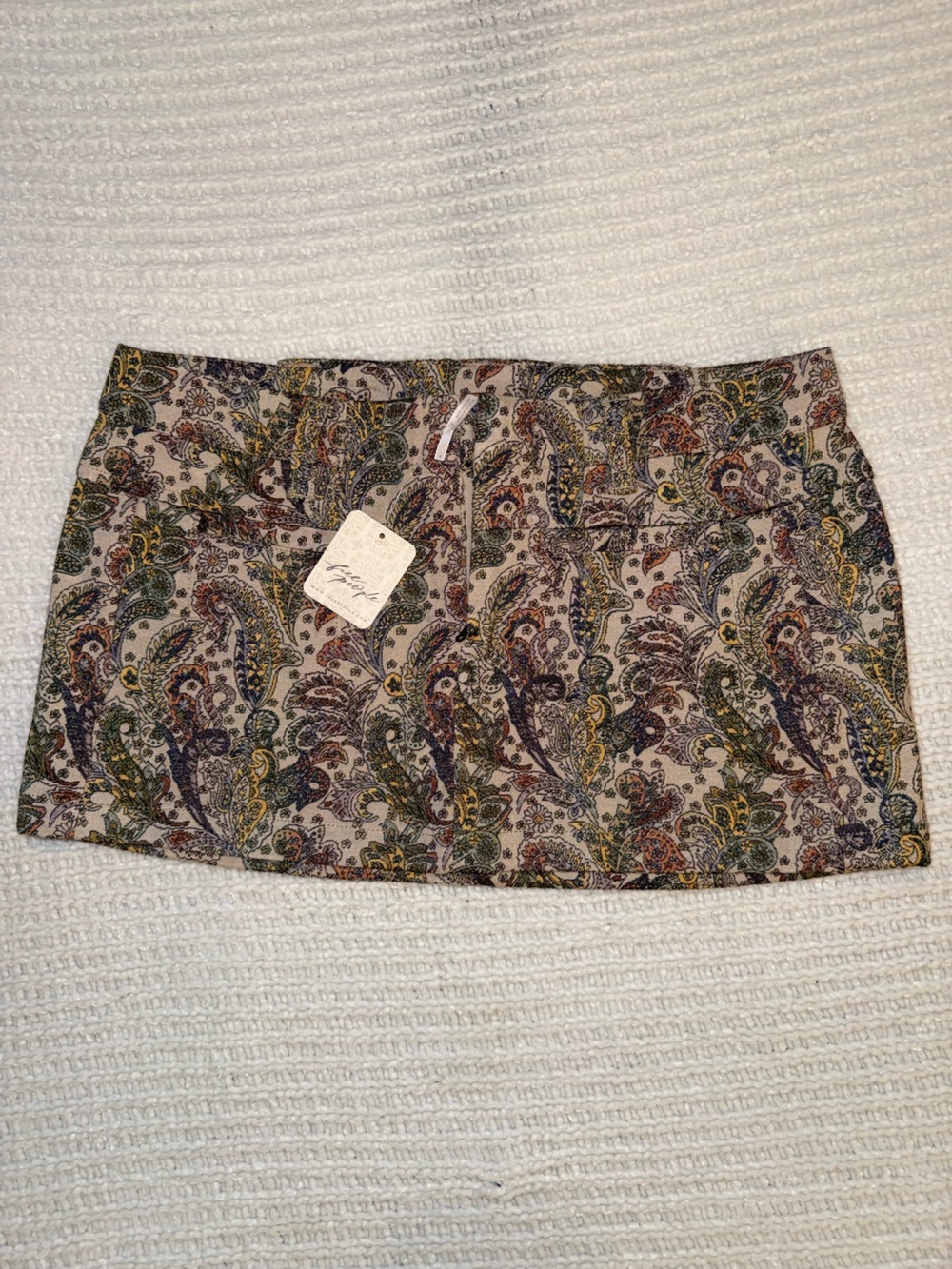Free People Paisley Mini Skirt in Cream, Green, Blue, Brown